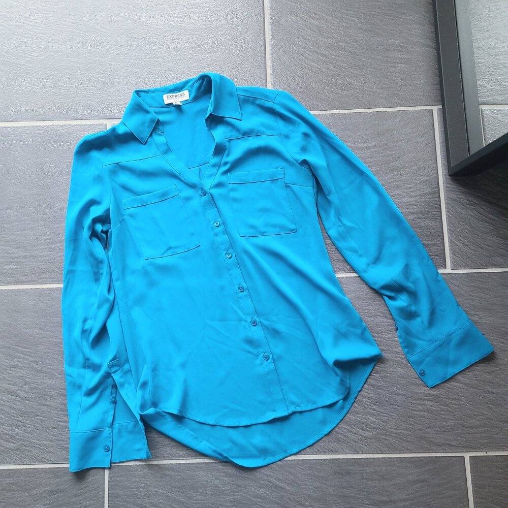 Express The Portofino Shirt Slim Fit Button Down Long Sleeve Top Cobalt Blue XS - Picture 6 of 10